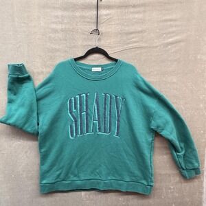Skull House Sweatshirt Womens XL/2XL Green Crewneck SHADY Chenille Fleece